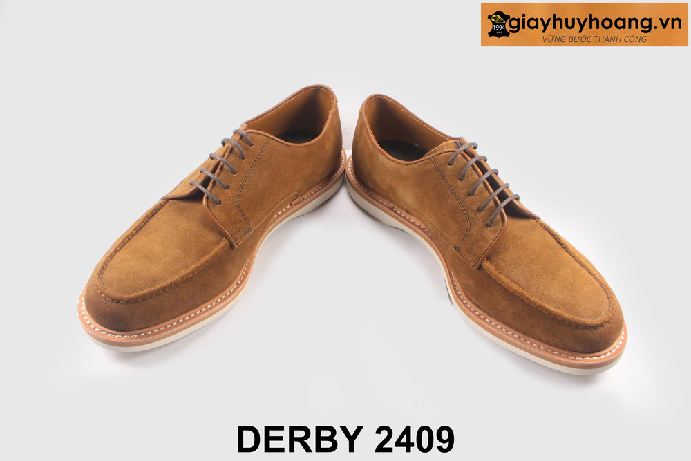 ban-giay-tay-derby-da-lon-bo-2409-giayhuyhoangvn-4 Giày tây nam da lộn màu bò đế trắng Derby 2409 004