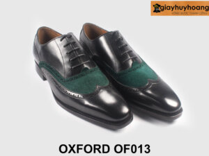 Size 41 Giày da nam đục lỗ cánh chim phối da lộn xanh OF013 004