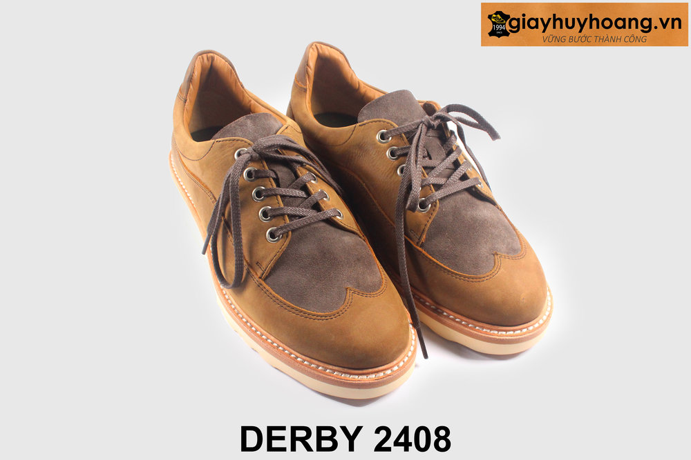 ban-giay-tay-nam-derby-da-lon-2408-giayhuyhoangvn-4 Giày tây nam da lộn thể thao phối jeans kaki Derby 2408 004