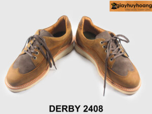 Giày tây nam da lộn thể thao phối jeans kaki Derby 2408 003