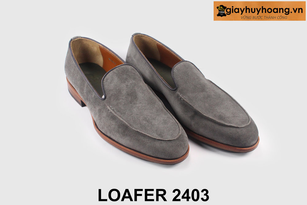 giay-luoi-da-nam-cong-so-thu-cong-loafer-2403-03 Giày lười da lộn nam màu xám lông chuột Loafer 2403 004