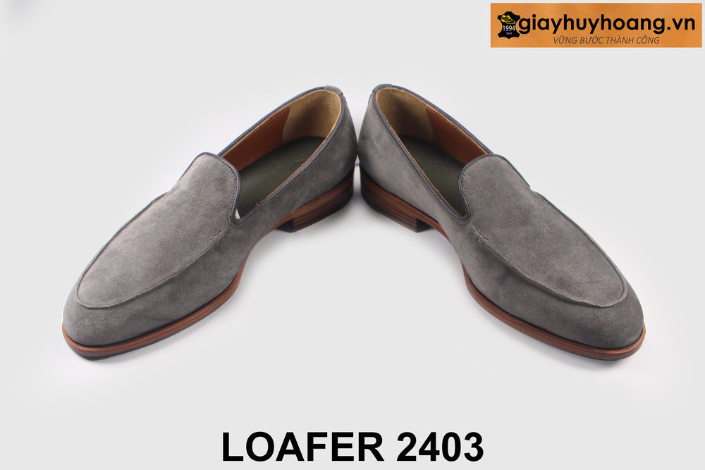 giay-luoi-da-nam-cong-so-thu-cong-loafer-2403-04 Giày lười da lộn nam màu xám lông chuột Loafer 2403 003
