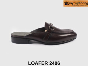 Dép sục nam không gót màu nâu đế khâu chỉ Loafer 2406 001