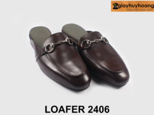 Dép sục nam không gót màu nâu đế khâu chỉ Loafer 2406 004