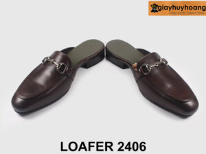 Dép sục nam không gót màu nâu đế khâu chỉ Loafer 2406 0013