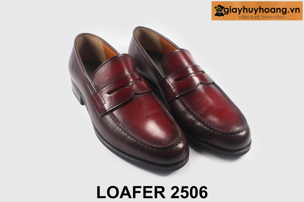 giay-luoi-da-nam-cong-so-thu-cong-loafer-2506-03 Giày lười nam trẻ trung đỏ đô sang trọng Loafer 2506 004