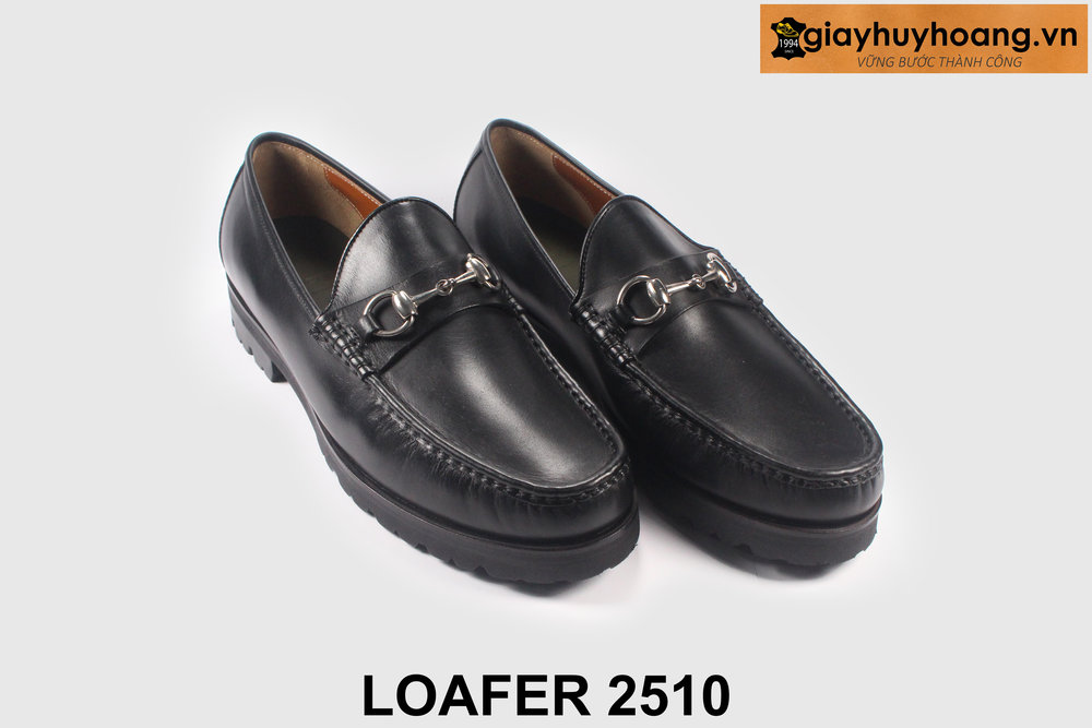 giay-luoi-da-nam-cong-so-thu-cong-loafer-2510-03 Giày lười nam đế cao su gai màu đen Chunky loafer 2510 005