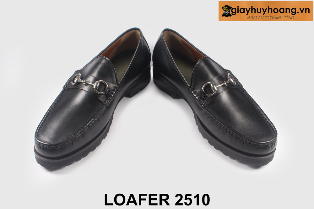 giay-luoi-da-nam-cong-so-thu-cong-loafer-2510-04 Giày lười nam đế cao su gai màu đen Chunky loafer 2510 004