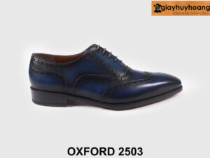 Giày tây nam thủ công xanh Patina navy Wingtips Oxford 2503 001