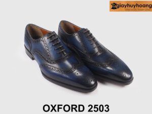 Giày tây nam thủ công xanh Patina navy Wingtips Oxford 2503 004